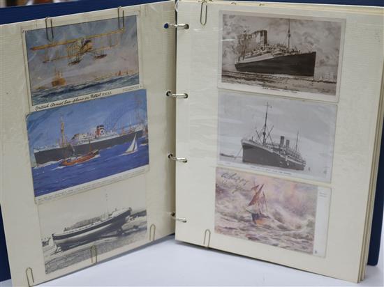 Two albums of Edwardian and later postcards - RMS Titanic, harbours scenes, railways etc